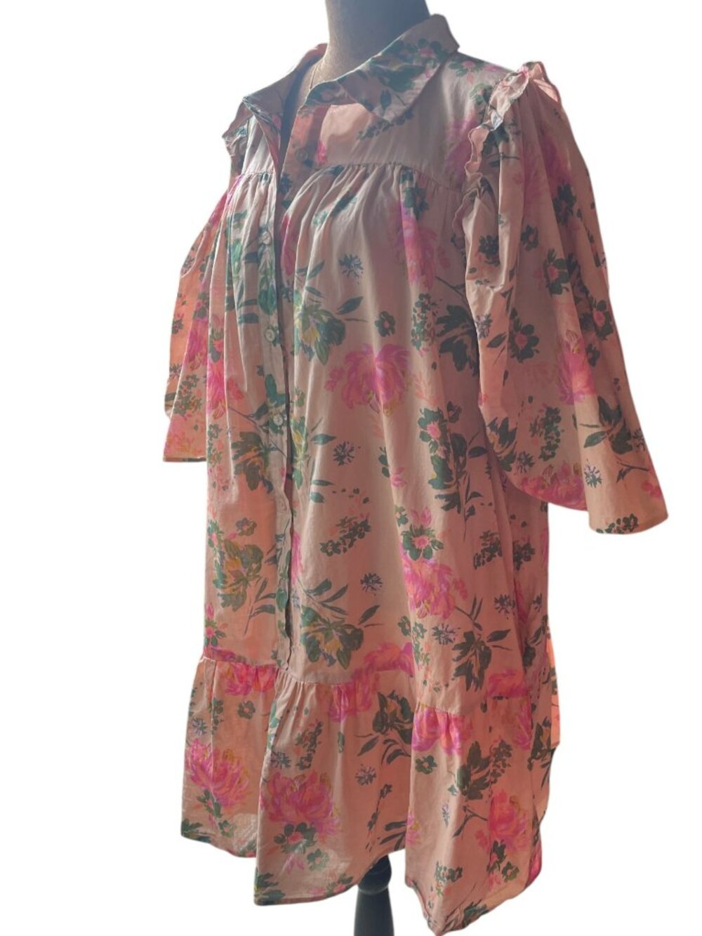 Entro Floral Babydoll Dress Peach Pink Ruffle Tiered Plus Size 1X - Picture 3 of 11